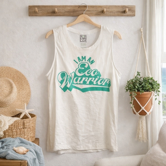 eco warrior Tops - Modern Lux Eco Warrior Graphic Tank XL Sustainable White Casual Top